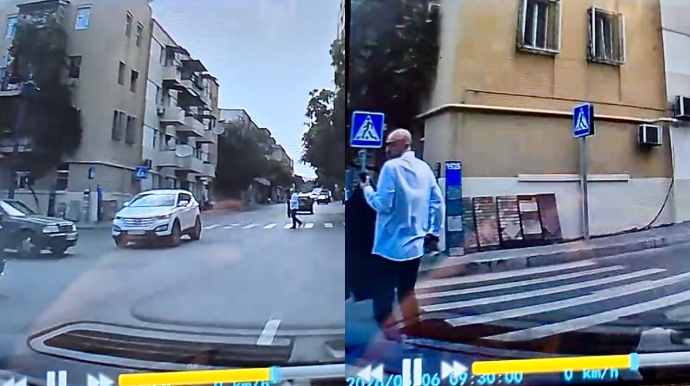 Nərimanovda iki maşın toqquşdu, piyada son anda faciədən qurtuldu    - VİDEO