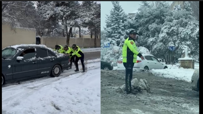 Yol polisi Suraxanıda sürücülərə kömək edir   - VİDEO