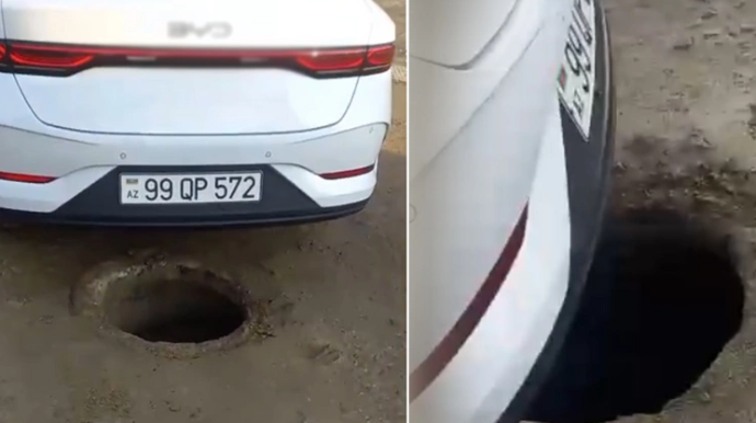 Bibiheybət məscidinin yaxınlığındakı yolda TƏHLÜKƏ - Maşına ziyan dəydi  - VİDEO