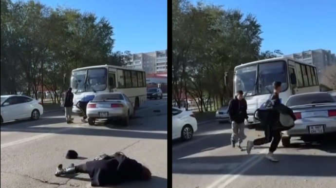 Öz yoluyla gedən sürücü qadın piyadanı vurdu; qorxuya düşüb qaçdı - VİDEO