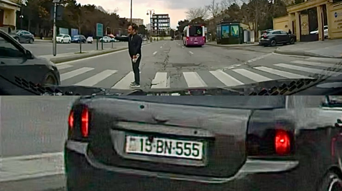 Keçiddə təhlükəli anlar: Sürücü az qala piyadanı vuracaqdı   - REAL VİDEO