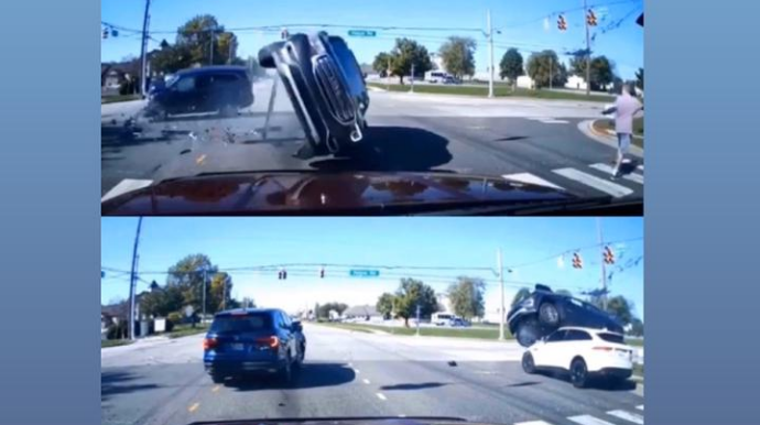 Dəhşətli qəza: iki maşın toqquşdu, piyada avtomobilin altında qaldı - VİDEO