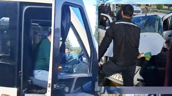 Sumqayıtda ağır qəza:  Sərnişinlər maşının içində qaldı - VİDEO 