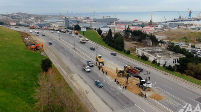 Bakının 8 Noyabr prospektinin bir hissəsi təmir olunur  - VİDEO