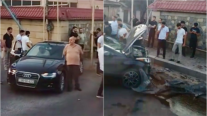 Şamaxıda “Audi” ilə toqquşan “Hyundai” dirəyə çırpıldı    - VİDEO