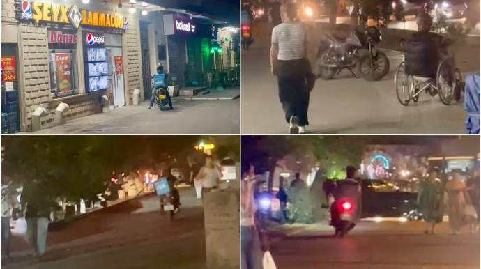 “Şeyx Lahmacun”un kuryerləri səkidə hərəkət edir - Piyadalar ŞİKAYƏTÇİDİR  - VİDEO