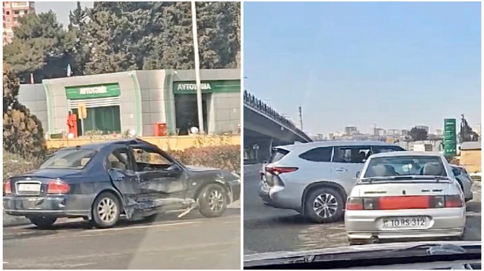 Bakıda yolayırıcında zəncirvari qəza - 3 maşın bir-biriylə toqquşdu - VİDEO