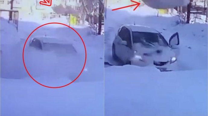 İri buz parçası içərisində sərnişinlər olan avtomobilin üstünə düşdü  - VİDEO