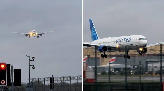 Londonda fırtına təyyarənin enişinə mane oldu 