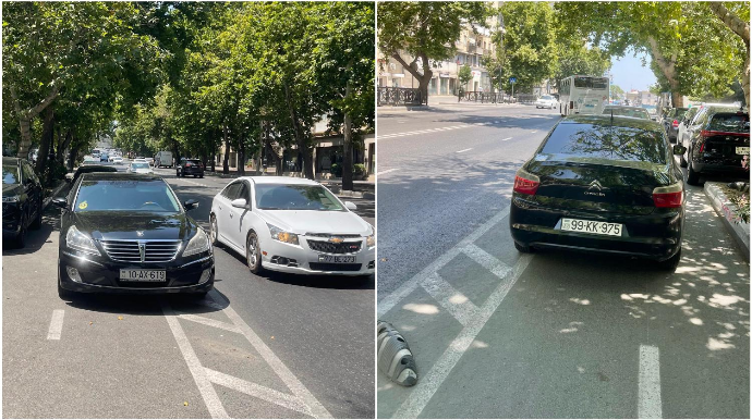 Velosiped zolağını parkinqlə səhv salan sürücülər - 10-AX-619 və 99-KK-975   - FOTO