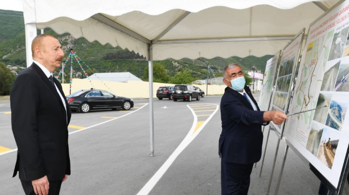 Şəkidə yolun yenidənqurmadan sonra açılışı olub - FOTO