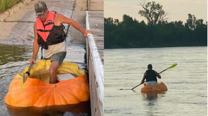 Yeni rekord:  Balqabaq bu dəfə faytona deyil, qayığa çevrildi – FOTO - VİDEO 