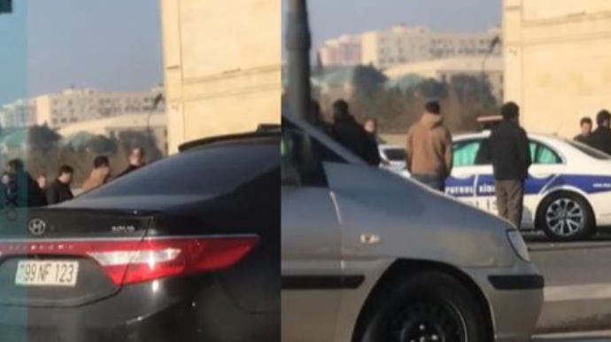 Bakıda yol polisinin "Mercedes"i başqa bir "Mecedes"lə toqquşdu - VİDEO 