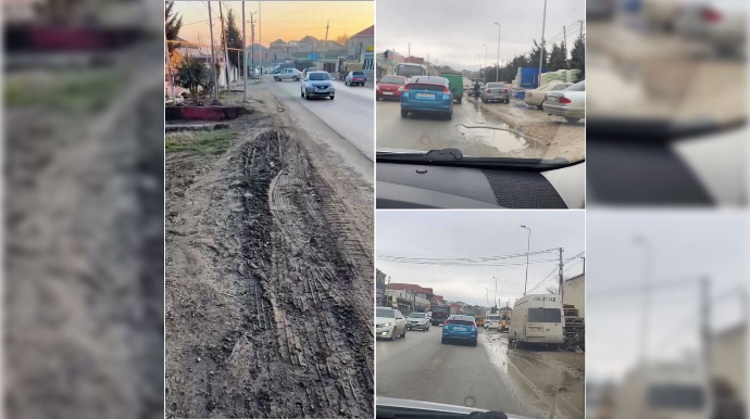 Bərbad vəziyyətdə olan qəsəbə yolu - Piyadalar da, maşınlar da palçığın içindədir - VİDEO 