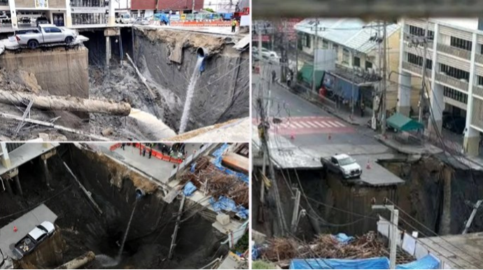 Metroya görə yol 50 metr dərinliyində çökdü - VİDEO 