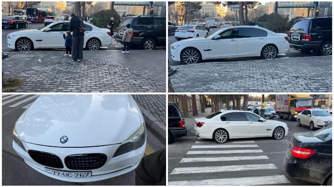 Bu sürücü “BMW”ni hər gün keçidin üzərində saxlayır - Piyadalar boğaza yığılıb - FOTO