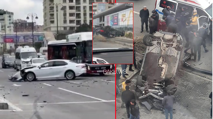 Bakıda dəhşətli qəza: "BMW" aşdı,  "Toyota Camry" yolun ortasında qaldı - FOTO - VİDEO 