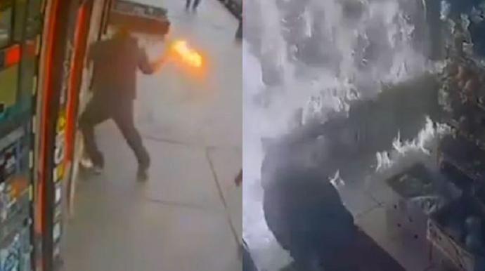 Satıcılarla mübahisə edən müştəri mağazaya od vurdu - VİDEO