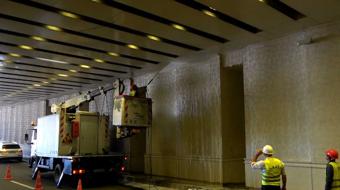 Tunellərin və tuneldaxili yol elementlərinin təmizlənməsi işləri davam etdirilir - FOTO - VİDEO