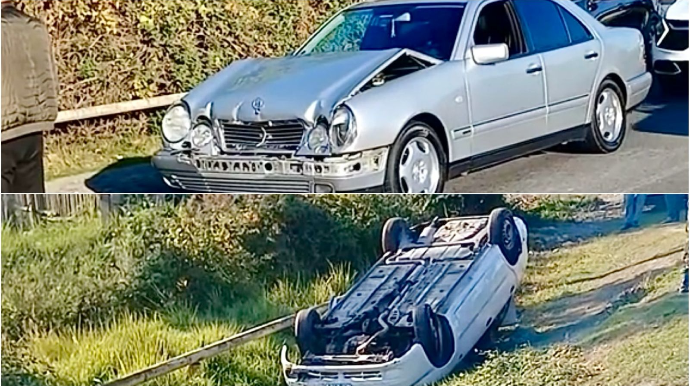 В Гёйчае водитель выехал на встречную дорогу, устроил цепную аварию и перевернул автомобиль - ВИДЕО