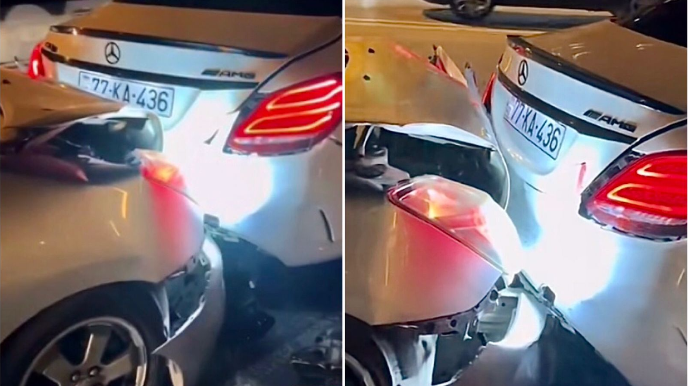 Ara məsafəsi saxlamayan sürücü "Prius"u bahalı maşına çırpdı   - VİDEO