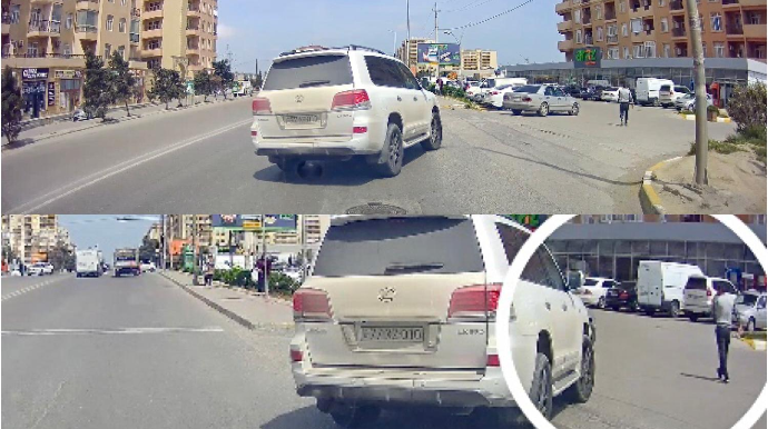 Sürücü və piyadanı təhlükəyə atıb heç nə olmamış kimi yoluna davam etdi - 77-XZ-010 - VİDEO   