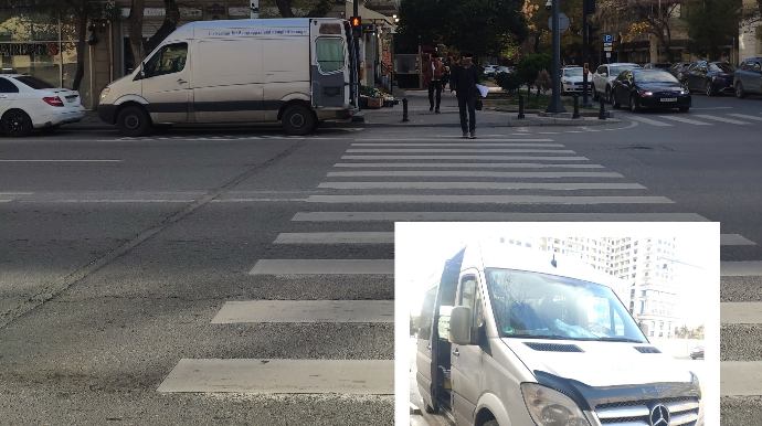 Piyada keçidinin üstündə maşını saxlayıb yük boşaldan sürücü - 90-NO-176 - FOTO