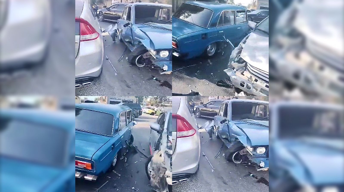 Maştağada qəza: “Honda” “VAZ-2106”ya çırpıldı  - VİDEO