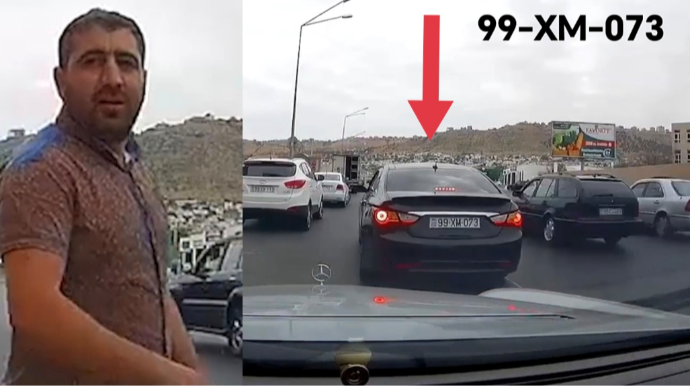 İkinci cərgədə yolu kəsən sürücü üzr istəmək əvəzinə görün nə dedi - VİDEO
