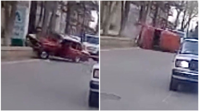Toy karvanında avtoxuliqanlıq edən sürücü “VAZ”ı lövhəyə vurub aşırdı   - VİDEO