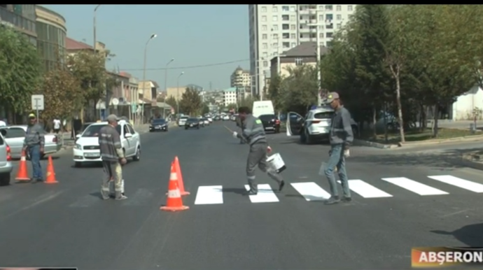 Yol polisi Abşeronda piyada zolaqlarını yeniləyib   - VİDEO