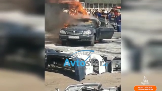 Maşın bazarında “Volqa” od tutub yandı   - VİDEO