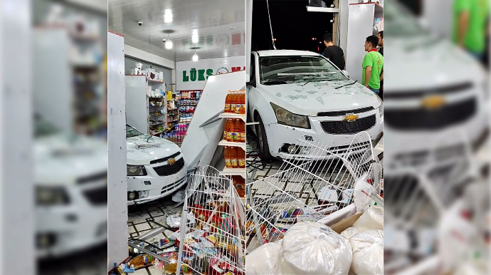 Tormoz əvəzinə qazı basan sürücü  maşını marketə saldı    - VİDEO