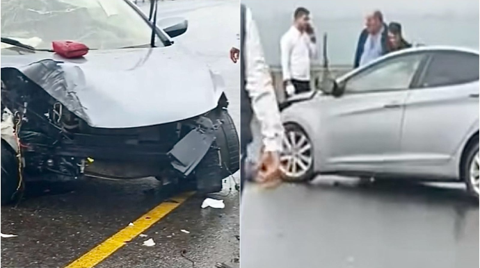 Bibiheybət yolunda qəza: “Hyundai” beton maneəyə çırpıldı - VİDEO