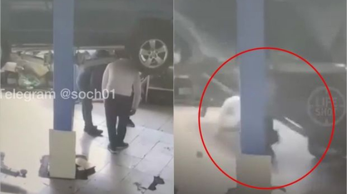 Avtomobil qaldırıcı qurğudan insanların üstünə düşdü  - VİDEO