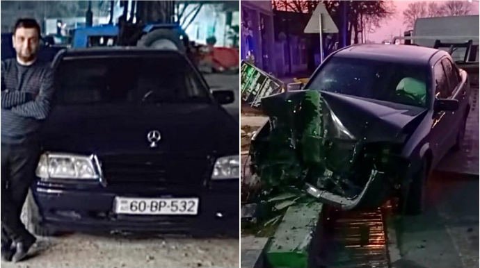 В Гёйчае Mercedes врезался в столб, есть пострадавшие - ВИДЕО 
