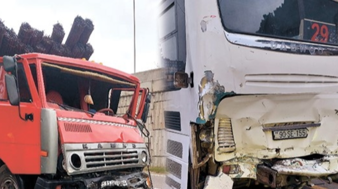 Bakıda avtobusla “KamAZ” toqquşdu - Xəsarət alanlar var   - FOTO
