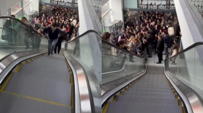 Yeni ticarət mərkəzinin açılışı izdihama səbəb oldu: Eskalatora tərs istiqamətdə mindilər – VİDEO 
