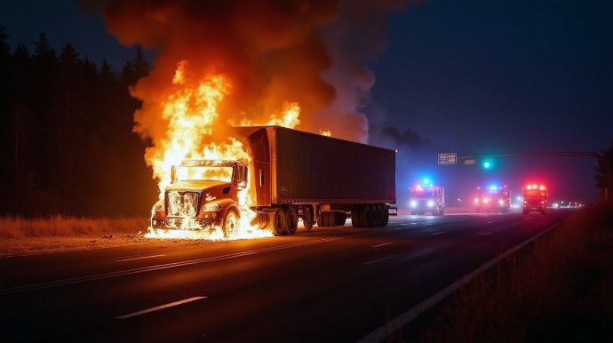 Goranboyda hərbi texnika daşıyan yük maşını yandı 