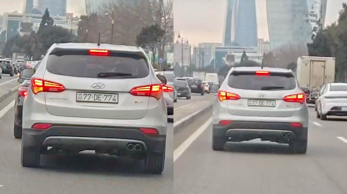 Dönmə işığını söndürməyən sürücü prospektdə çaşqınlıq yaratdı - 77-DE-774   - VİDEO