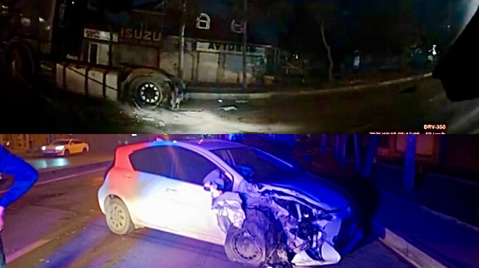 Xırdalanda “Toyota” dayanmış yük maşınına çırpıldı  - ANBAAN VİDEO