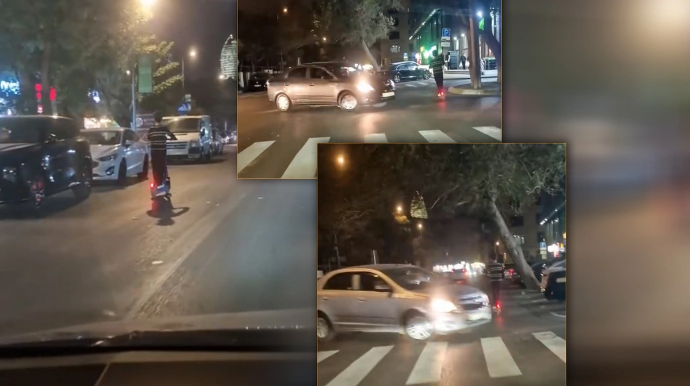 Bakıda skuter sürən yeniyetmədən TƏHLÜKƏLİ HƏRƏKƏTLƏR  - VİDEO