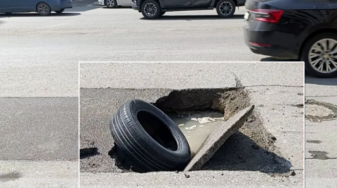 В центре Баку обрушился недавно отремонтированный участок дороги - ФОТО - ВИДЕО 