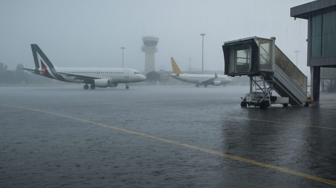 Aeroportun fəaliyyəti müvəqqəti dayandırıldı - Əlverişsiz havaya görə  
