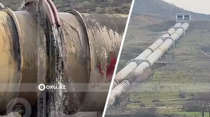 Azərbaycanda su kəməri qəzalı vəziyyətdə: Tonlarla su israf olur - VİDEO 