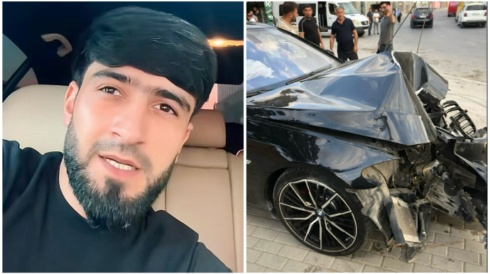 Məşhur Tiktoker qəzaya düşdü - “BMW”si dirəyə çırpıldı - VİDEO