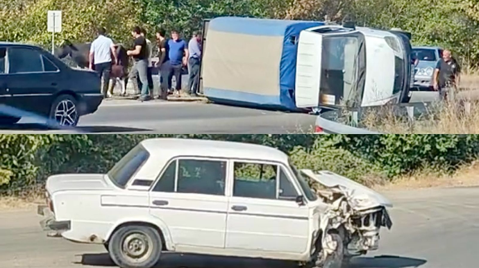 Şəmkirdə qəza: “VAZ”la toqquşan yük maşını aşdı   - VİDEO