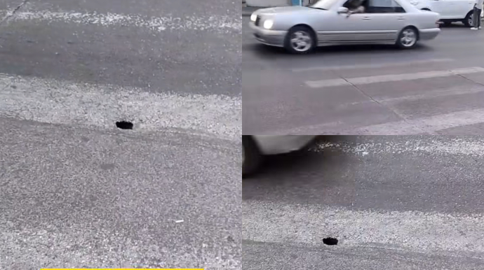 Neapol dairəsində asfaltda dəlik yaranıb; yol çökə bilər - FOTO