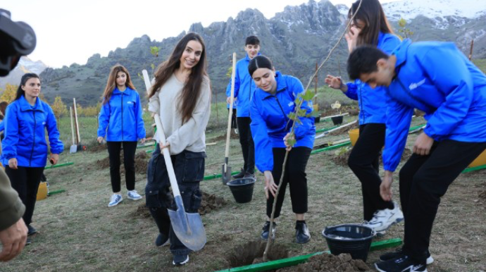 Leyla Əliyeva Lerikdə ağacəkmə aksiyasında - FOTO