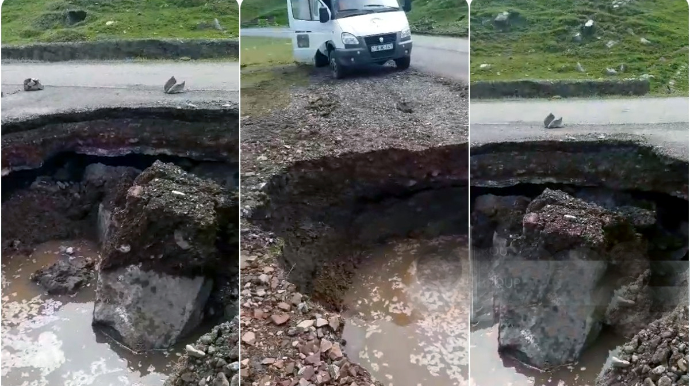 В Дашкесане после сильных ливней и селя размыло дорогу - ВИДЕО